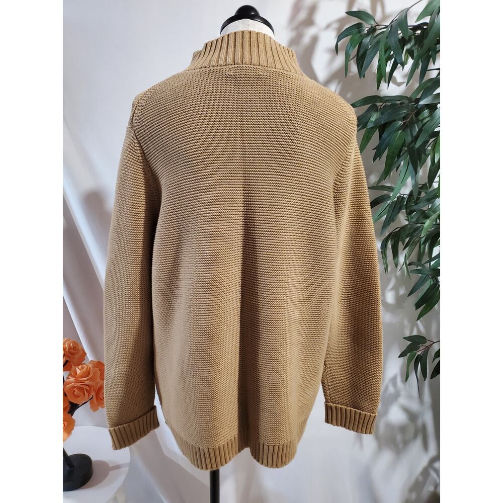 Lands End Womens Thick Knit Button Cardigan Sweater Size 2X Tan Neutral Cotton - Picture 3 of 10
